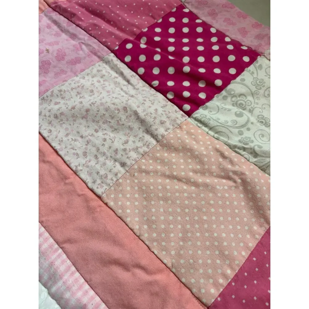 Pink White Baby Quilt 37x37 Handmade Patchwork Crib Quilt
